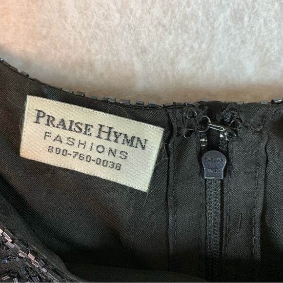 Womens Gorgeous Silk‎ Beaded Formal Blouse Sz XS Black Silk Scalloped Hem Lined - Picture 11 of 14